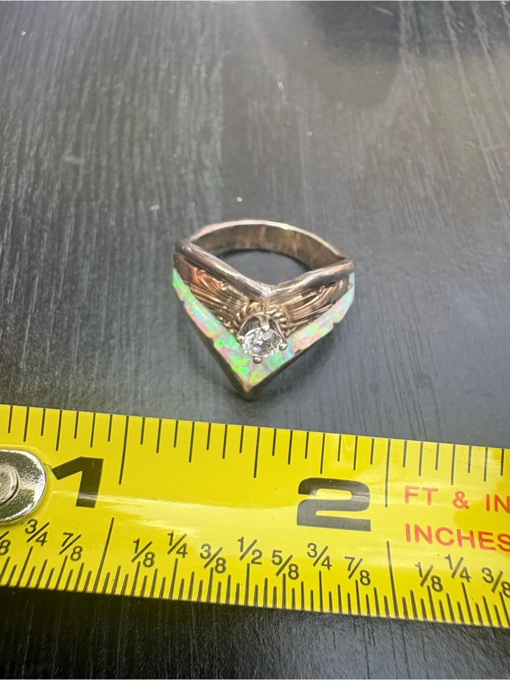 Vintage S. Ray Sterling Silver Ring with Opal and Clear Stone - Size 8.5